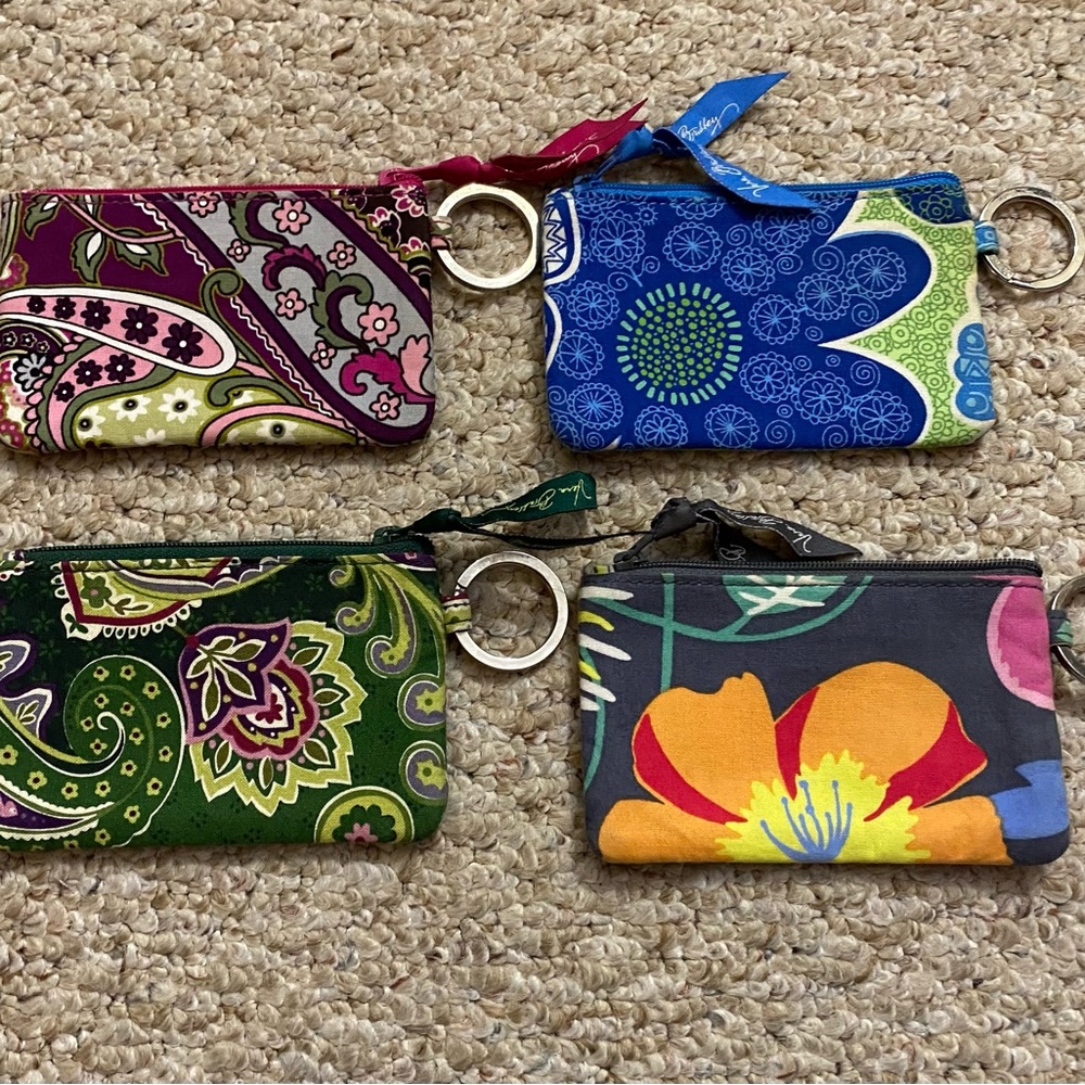 Set of 4 Vera Bradley zip ID keychain pouches